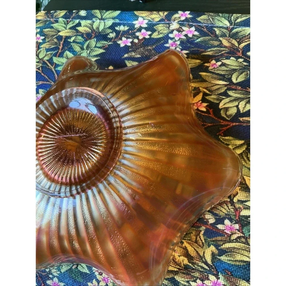 Antique FENTON Stippled Rays Amethyst Carnival Round Crimped Bowl‎ 8